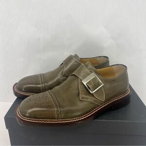 Men's Buckle Leather Oxfords - Olive Green